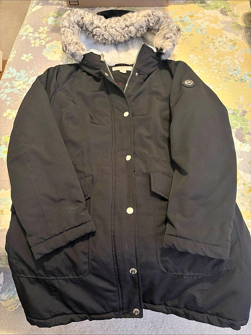 Michael Kors Black Faux Fur Hood Puffer Jacket Like New